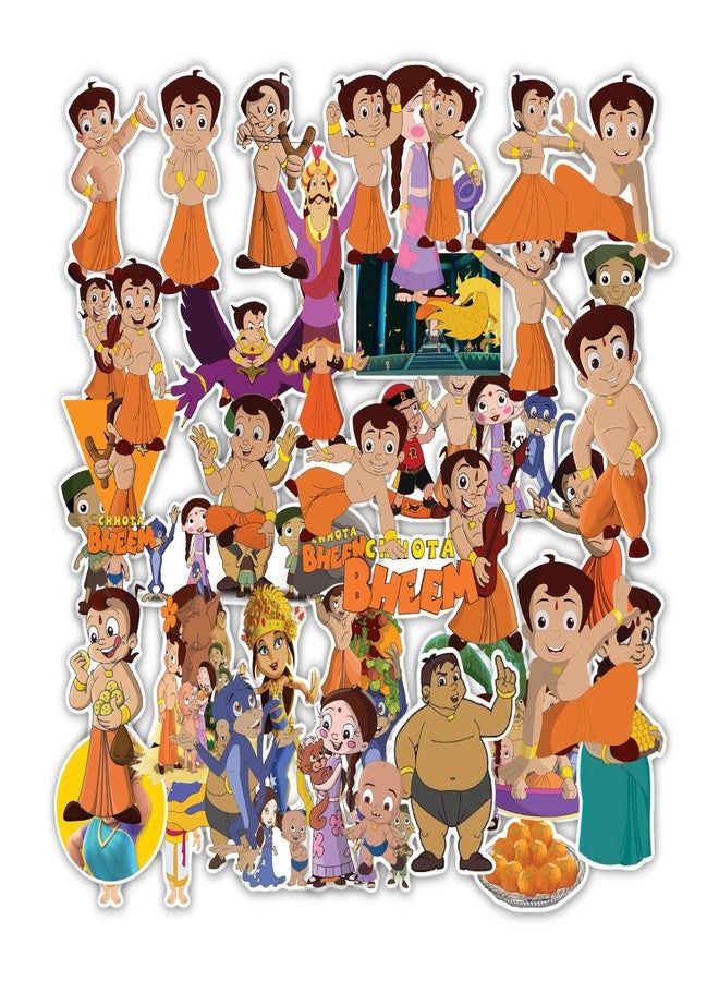 D2C Vinyl Chota Bheem Cartoon Stickers | Pack of 48 Glitter Finish Decals for Kids & Girls | Random Shapes & Sizes Approx 2 Inch | Vibrant Decor for Laptops, Water Bottles & More - Image 1